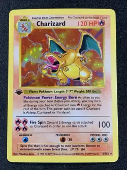 1999 Pokemon 1st Edition Shadowless Charizard 004/102 WOTC Holo Rare - Image 1