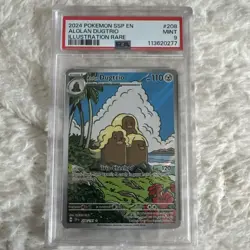 Pokemon TCG Sv08 Surging Sparks Alolan Dugtrio Illustration Rare Holo #208 PSA 9 - Image 1