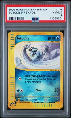 2002 POKEMON EXPEDITION #135 TOTODILE-REVERSE FOIL PSA 8 - Image 1
