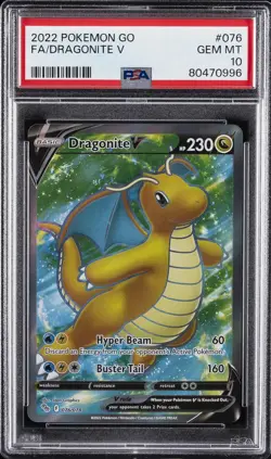 2022 POKEMON GO #076 FULL ART/DRAGONITE V PSA 10 - Image 1
