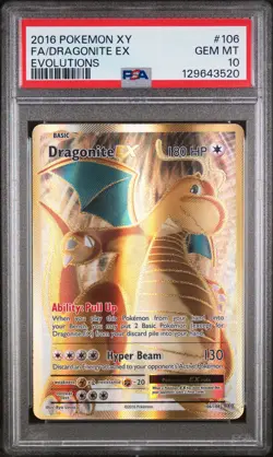 2016 POKEMON XY EVOLUTIONS #106 FULL ART/DRAGONITE EX PSA 10 - Image 1