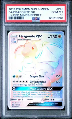 2019 POKEMON SUN & MOON UNIFIED MINDS SECRET #248 FULL ART/DRAGONITE GX PSA 10 - Image 1