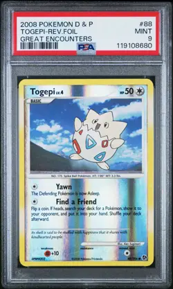 Pokemon Togepi Reverse Holo Great Encounters #88/106 PSA 9 2008 Pokemon TCG - Image 1