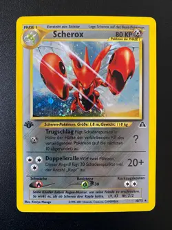 POKEMON SCHEROX (SCIZOR) HOLO RARE SWIRL 10/75 NEO DISCOVERY 1ST EDITION GERMAN - Image 1