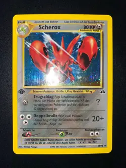 POKEMON SCHEROX (SCIZOR) HOLO RARE SWIRL 10/75 NEO DISCOVERY 1ST EDITION GERMAN - Image 2