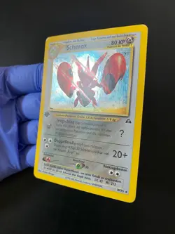 POKEMON SCHEROX (SCIZOR) HOLO RARE SWIRL 10/75 NEO DISCOVERY 1ST EDITION GERMAN - Image 3