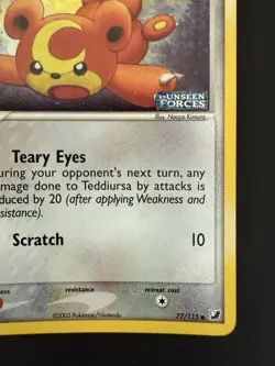 Pokemon TCG EX Unseen Forces Teddiursa 77/115 Stamped Reverse Holo Near Mint - Image 2