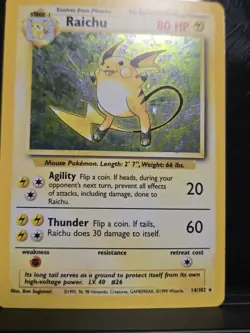 Raichu (14/102) Base Set Unlimited Holo Pokemon TCG LP-/MP - Image 3
