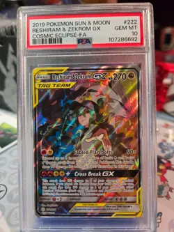 PSA 10 Reshiram & Zekrom GX Alt Full Art 222/236 Cosmic Eclipse Pokemon Tag Team - Image 1