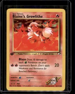 Blaine's Growlithe 62/132 1st Edition Gym Heroes Pokemon Card - LP - Image 1