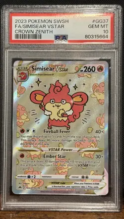 2023 Pokemon SWSH Crown Zenith Simisear VSTAR #GG37/GG70 PSA 10 Certified - Image 1