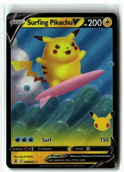 Surfing Pikachu V ⭐ 008/025 Holo Rare V Celebrations 2021 Pokemon NM - Image 1