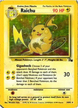 Pokemon TCG Raichu Holo Fossil 14/62 Unlimited HP - Image 1