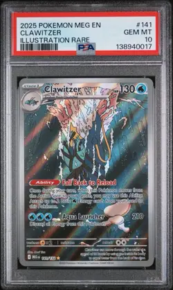 2025 CLAWITZER PSA 10 Illustration RARE Pokemon Mega Evolution 141/132 GEM MINT - Image 1