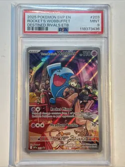 POKEMON DESTINED RIVALS ETB PROMO #203 TEAM ROCKET'S WOBBUFFET PSA 9 - Image 1