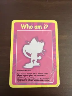 Pokemon Funskool " WHO AM I " MEOWTH TCG CARD 2004 INDIA - DMG - Image 1