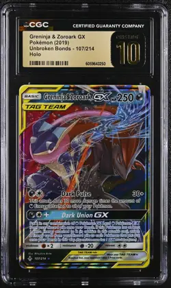 GRENINJA & ZOROARK GX Unbroken Bonds Holo #107 CGC Pristine 10 Pokemon - Image 1