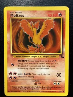 FREE SHIPPING Pokemon Moltres 27/62 Fossil NON Holo Rare Basic Wizards 1999 - Image 1