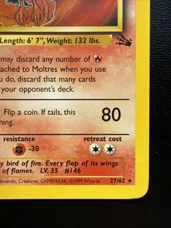 FREE SHIPPING Pokemon Moltres 27/62 Fossil NON Holo Rare Basic Wizards 1999 - Image 4