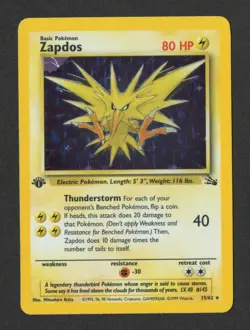 1999 Pokemon 1st Edition Zapdos Holo Fossil 15/62 NM Clean WOTC Vintage - Image 1