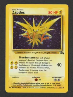 1999 Pokemon Fossil Zapdos Holo 15/62 NM - Image 1
