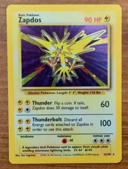 Pokemon Zapdos Base Set 16/102 Holo Rare Unlimited The Pokemon Company English - Image 1