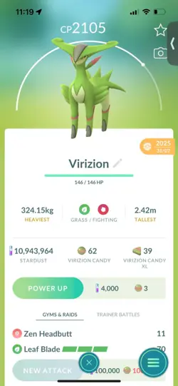 Pokemon Go Legendary Virizion ( Normal ) ( Reduced) - Image 1