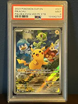 2023 POKEMON PALDEA EVOLVED POKEMON CENTER ETB PROMO SVP #027 PIKACHU PSA 9 - Image 1