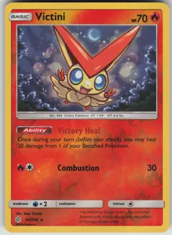 Pokemon TCG Victini Holo Rare Reverse Holo SM - Cosmic Eclipse 30/236 - Image 1