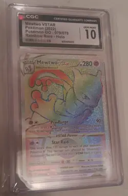 Pokemon Mewtwo VSTAR Rainbow Secret Rare Card 079/078 Pokemon Go CGC 10 Gem Mint - Image 1
