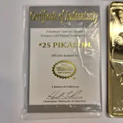 Pokemon 23K Gold Plated PIKACHU Trading Card 1999 Burger King w/Case and COA - Image 4