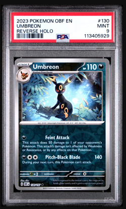 2023 Pokemon OBF EN Umbreon Reverse Holo #130 PSA 9 - Image 1