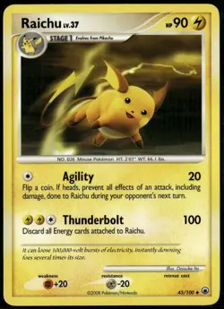 Raichu 45/100 Uncommon Majestic Dawn LP Pokemon Card - Image 1