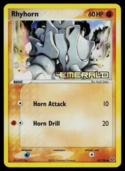 Pokemon Card - Rhyhorn Emerald 62/106 Common Reverse Holo Stamped - Image 1
