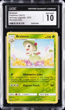 2017 POKEMON SHINING LEGENDS REVERSE HOLO #5/73 BRELOOM CGC 10 GEM MINT - Image 1