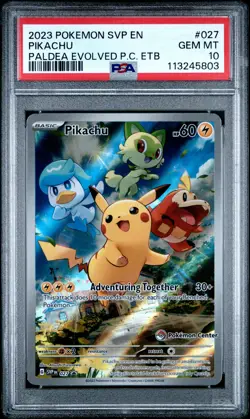 2023 POKEMON PALDEA EVOLVED POKEMON CENTER ETB PROMO SVP #027 PIKACHU PSA 10 - Image 1