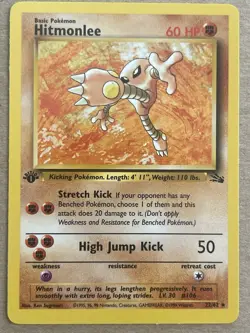 Pokemon TCG Hitmonlee Fossil 22/62 1999 Non-Holo Rare LP/NM Condition First Ed - Image 1