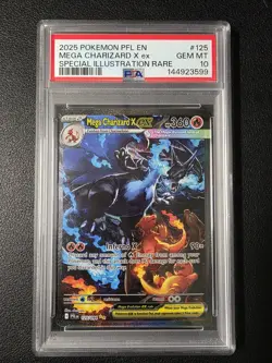 2025 POKEMON PFL EN-PHANTASMAL FLAMES #125 MEGA CHARIZARD X EX PSA 10 - Image 1