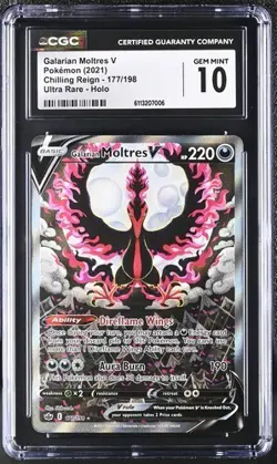 CGC 10 Galarian Moltres V 177/198 Pokemon Chilling Reign Alt Art Alternate SWSH - Image 1
