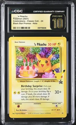 CGC PRISTINE 10 Pokemon Birthday Pikachu Holo 24 Celebrations Classic Collection - Image 1