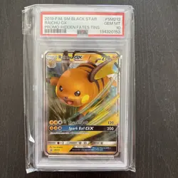 2019 POKEMON SM BLACK STAR PROMO HIDDEN FATES TINS #SM213 RAICHU GX PSA 10 - Image 1