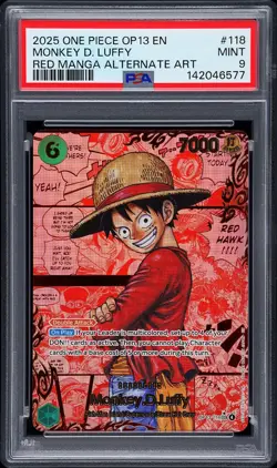 2025 ONE PIECE CARRYING ON HIS WILL RED MANGA ALT ART #118 MONKEY D. LUFFY PSA 9 - Image 1