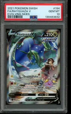 PSA 10 GEM MINT Pokemon Rayquaza V Evolving Skies Full Art 194/203 - Image 1