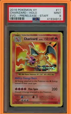 PSA 9 MINT Pokemon Charizard STAFF Prerelease Evolutions XY #11 2016 - Image 1