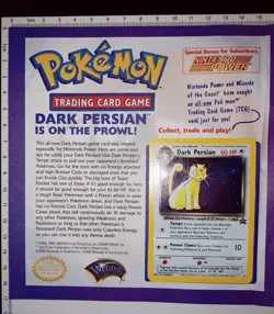2000 DARK PERSIAN #17 HOLO Nintendo Pokemon Card Promo W/ Flyer Backing RARE! - Image 1