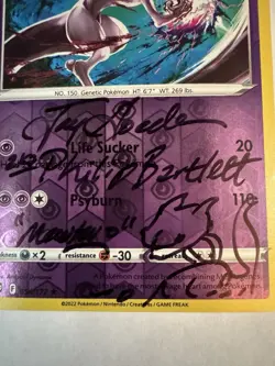Pokemon Mewtwo #056 Card Signed By Jay Goede/Philip Bartlett Rev Holo - Image 4