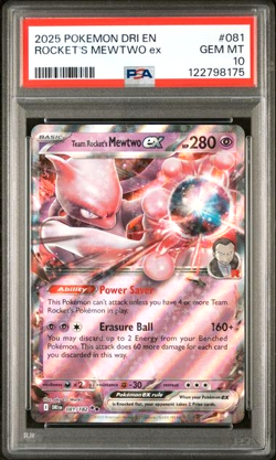 PSA 10 Team Rocket's Mewtwo EX 081/182 Dri En destined Rivals Pokemon 081 - Image 1