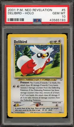 Pokemon Delibird Neo Revelation Unlimited Holo Rare #5 PSA 10 Gem Mint - Image 1