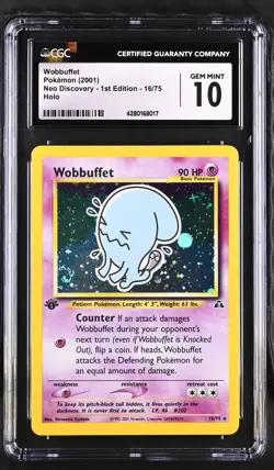 2001 Neo Discovery - 1st Edition Pokemon Wobbuffet #16/75 CGC 10 - Image 1