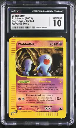 CGC 10 GEM MINT Wobbuffet Reverse Holo FOIL Skyridge Pokemon Card 45/144 PSA - Image 1